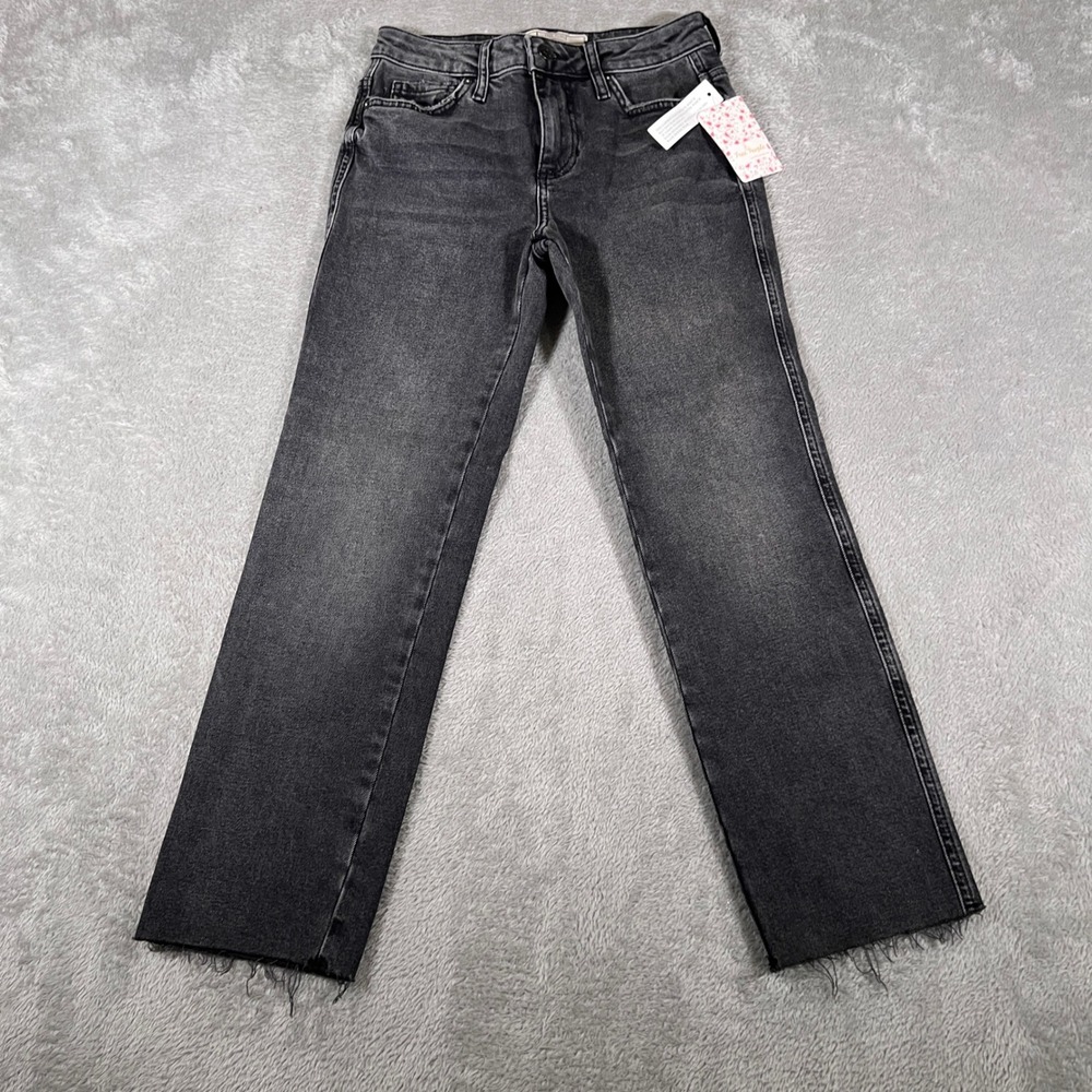 Free‎ People Jeans Womens Size 24 Black Straight Leg Raw Hem 5 Pocket NWT